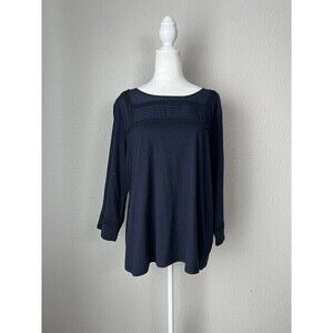 Talbots Boatneck Embroidered Top Navy Blue Large